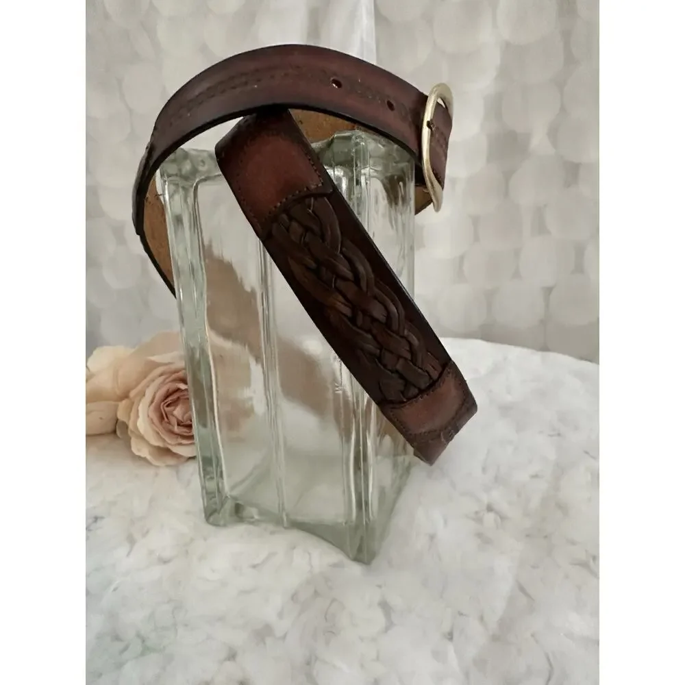 VTG TOOLED buckle belt RUSTIC cowhide 36 leegin WESTERN brown leather cowboy